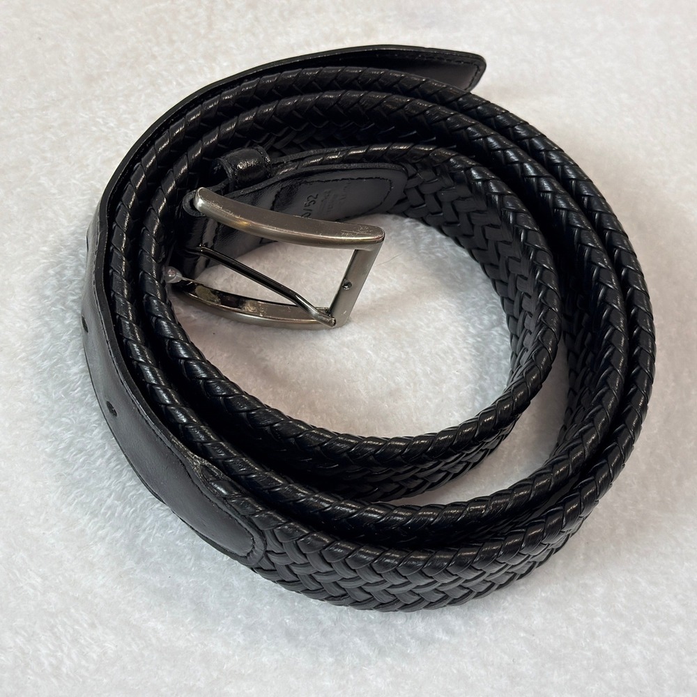 Geoffrey Beene Mens Braided Leather Belt 50/52 Black Classic Professional